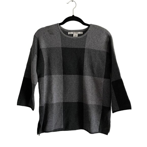 Max Studio Women SZ S Gray Plaid 3/4 Sleeve Pullover Tunic Hemline Sweater NWT - Picture 1 of 9